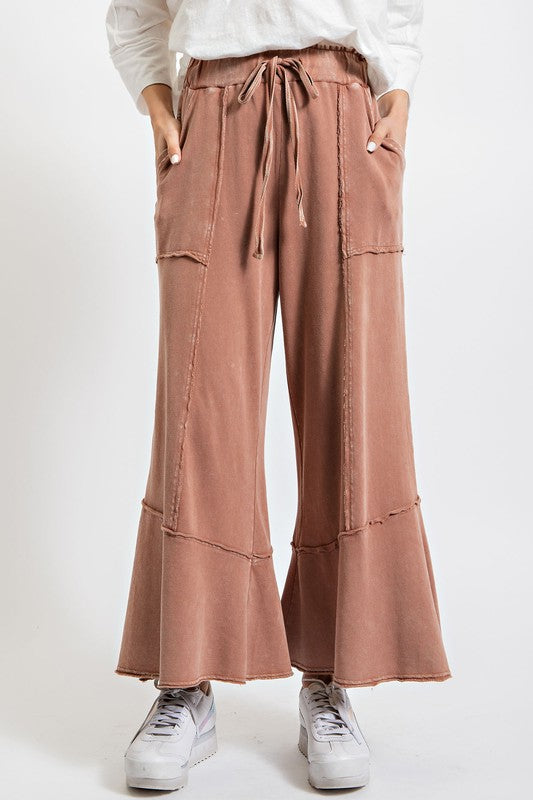 Mineral Washed Terry Knit Wide Leg Pants Cappuccino