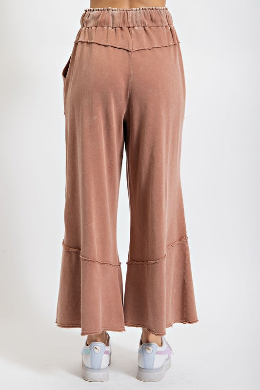 Mineral Washed Terry Knit Wide Leg Pants Cappuccino