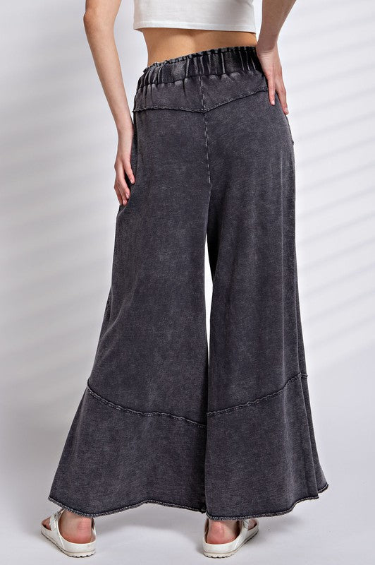 Mineral Washed Terry Knit Wide Leg Pants Ash