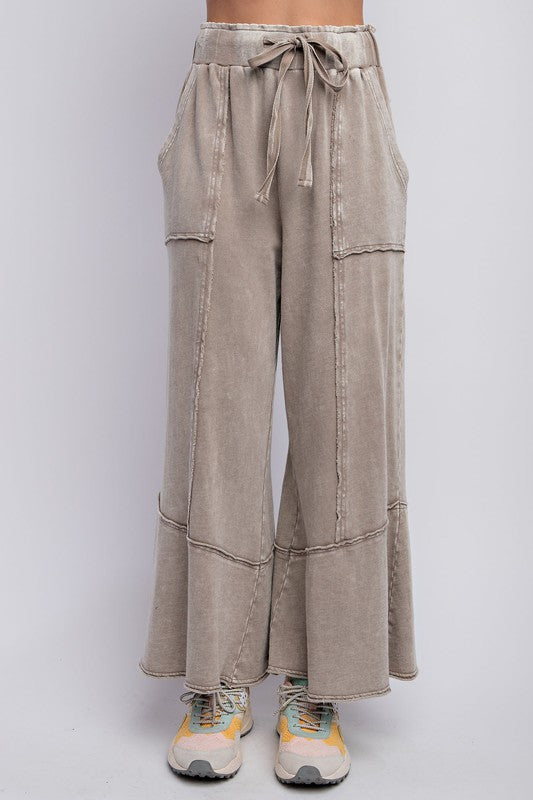 Mineral Washed Terry Knit Wide Leg Pants Mushroom