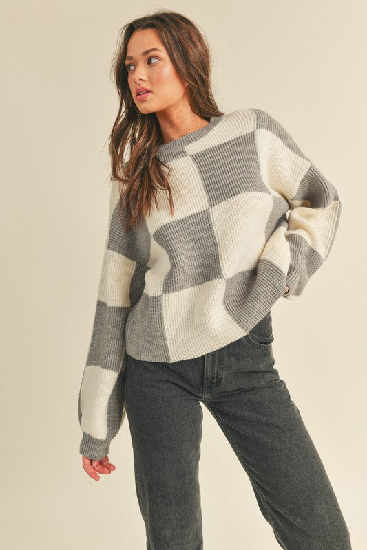 Oversized Checkerboard Pullover Grey
