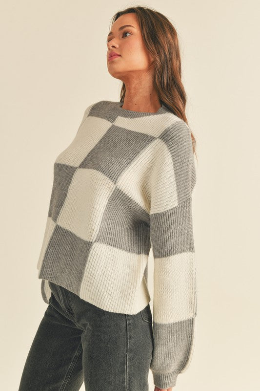 Oversized Checkerboard Pullover Grey