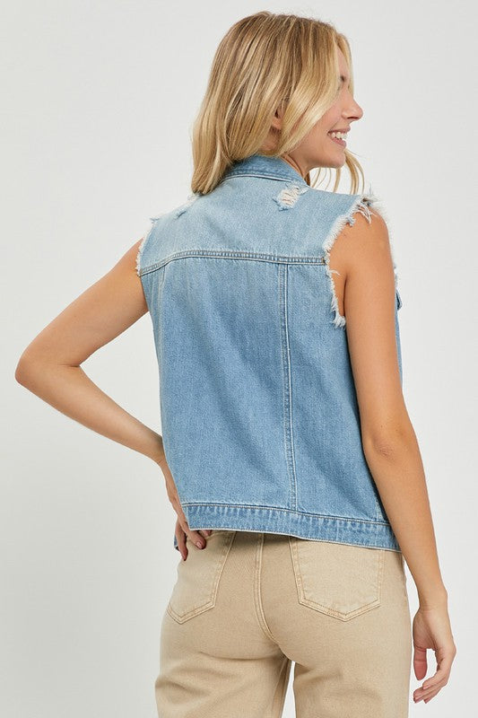 Ripped Raw Edge Denim Vest Light Southern Fashion Boutique Bliss