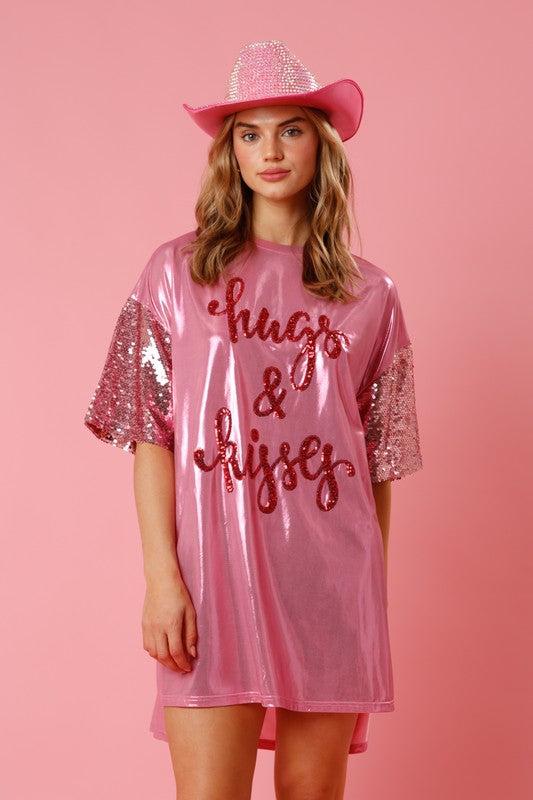 Foil 'Hugs and Kisses' Mini Dress Pink