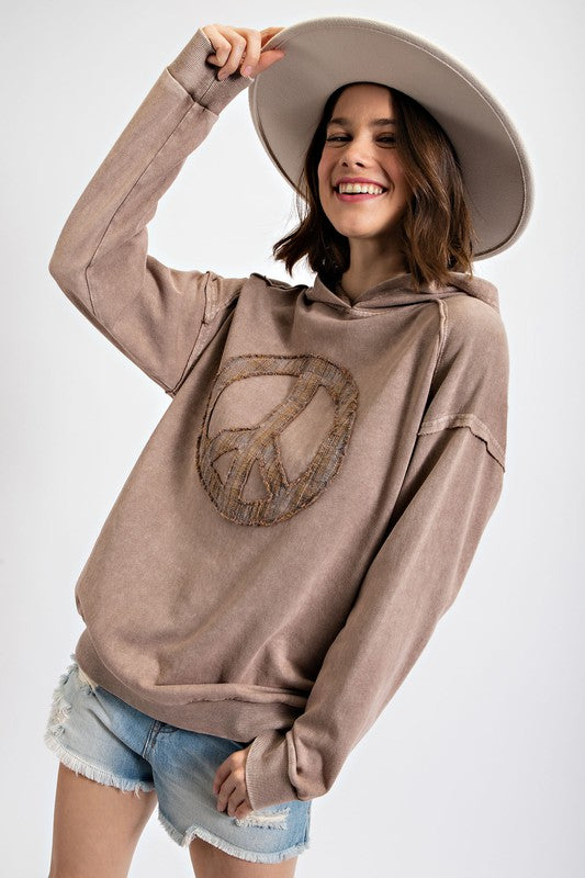 Peace Sign French Terry Hoodie Mocha