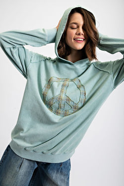 Peace Sign French Terry Hoodie Seafoam
