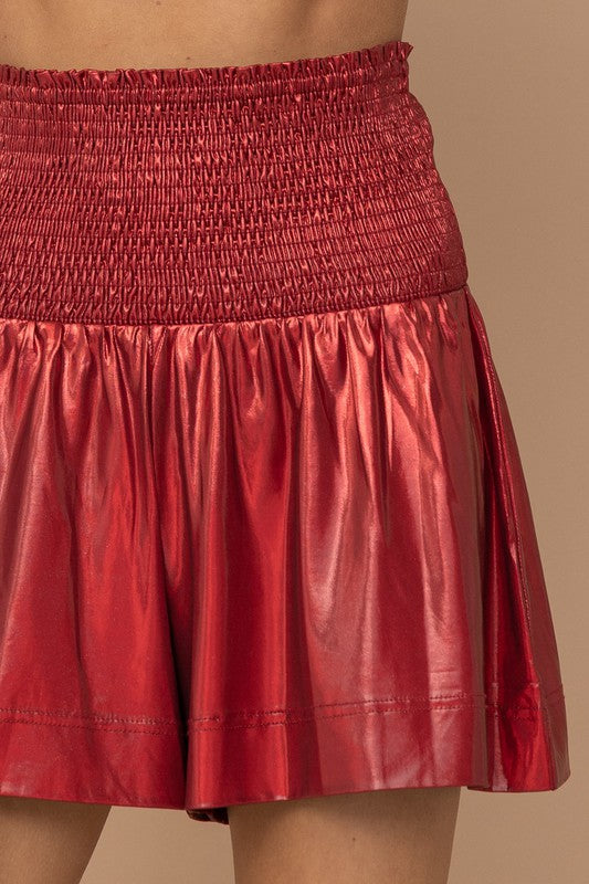 Smocked Waist Metallic Shorts Red