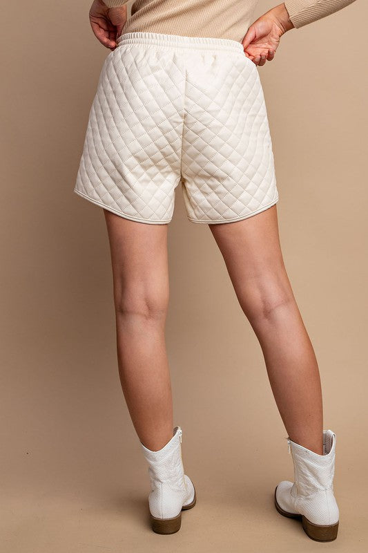 Quilted PU Leather Shorts Cream