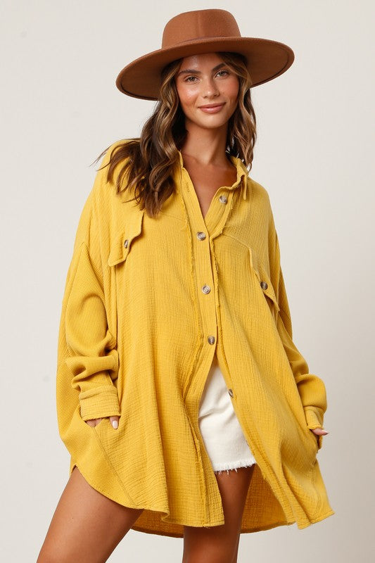 Loose Fit Pocket Shacket Mustard