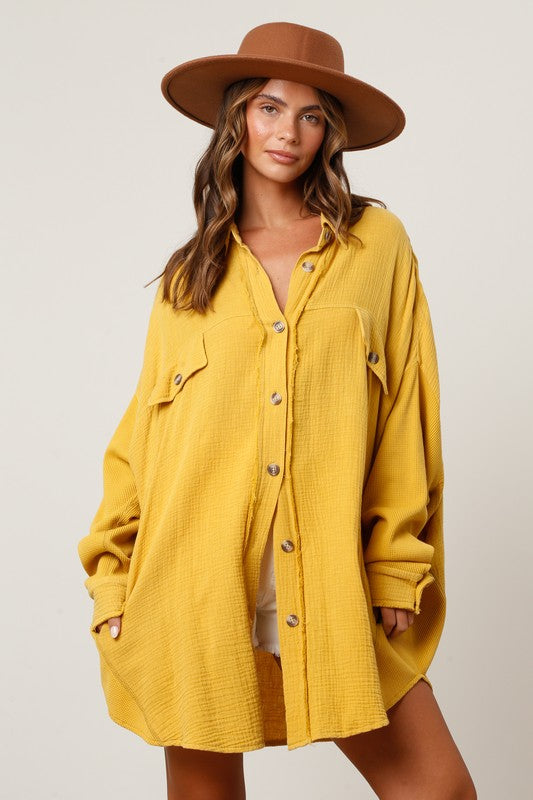 Loose Fit Pocket Shacket Mustard
