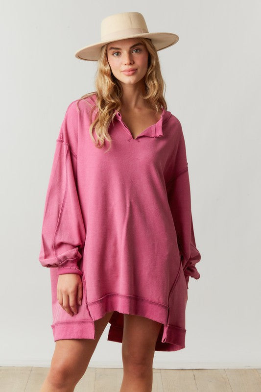 Loose Fit Notch Neckline Top Berry