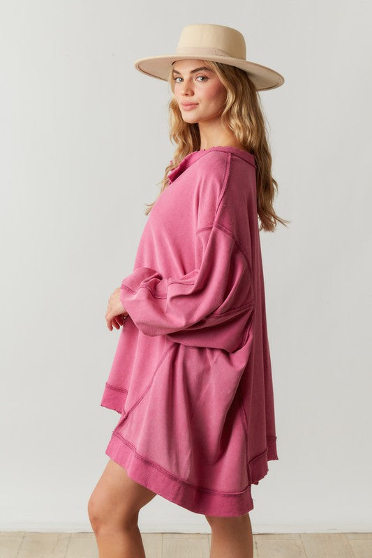 Loose Fit Notch Neckline Top Berry