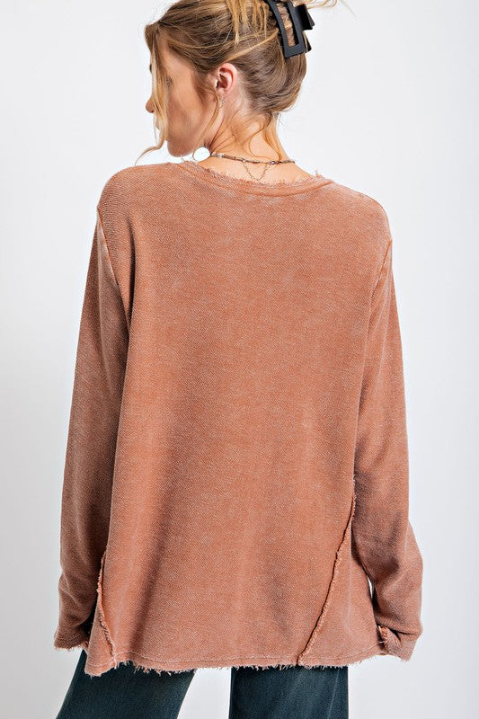 Textured Thermal V-Neck Top Cinnamon
