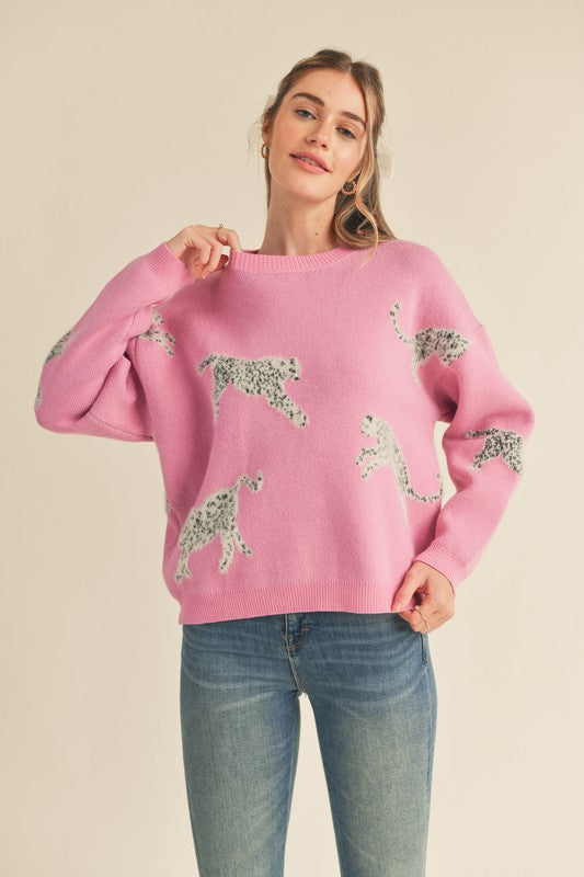 Leopard Mixed Knit Sweater Orchid