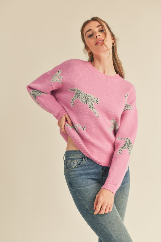 Leopard Mixed Knit Sweater Orchid