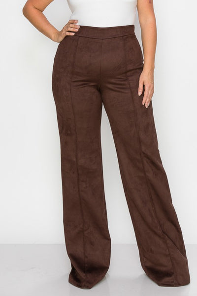 Curvy High Waist Suede Pants Chocolate - Southern Fashion Boutique Bliss