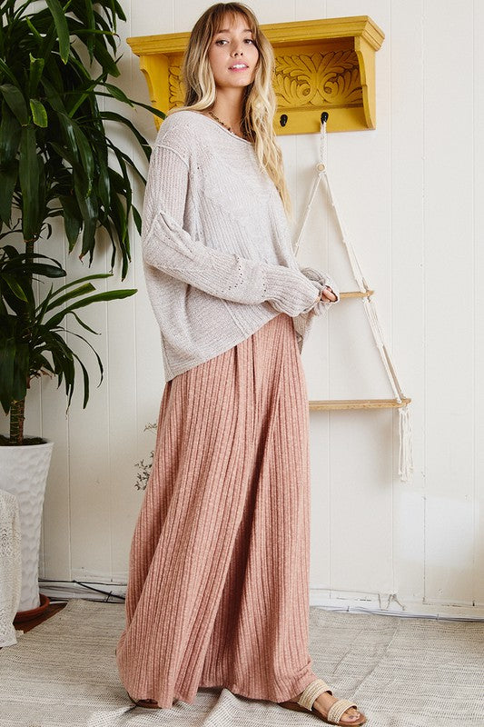 Wide Leg Solid Pants Mauve