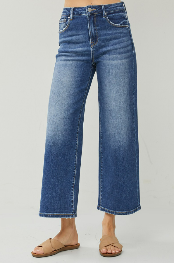 High Rise-Crop Wide Jeans Dark