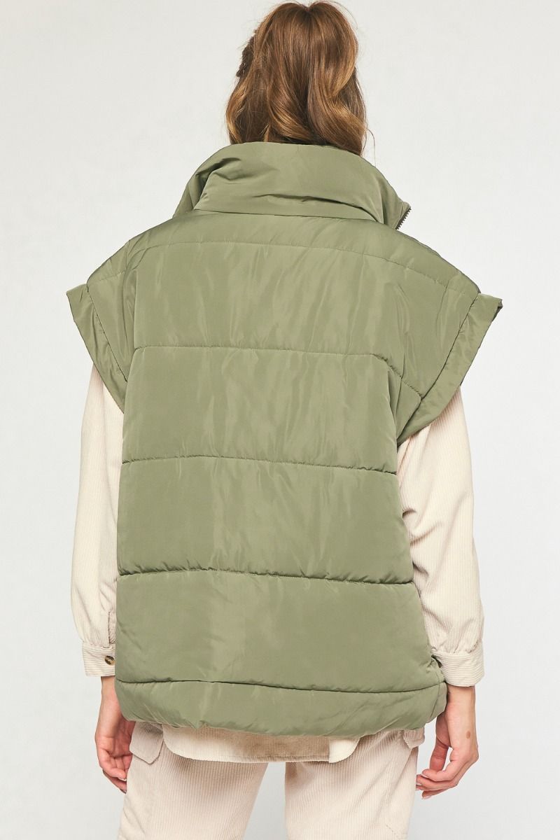 Solid Quilted Puffer Vest Army