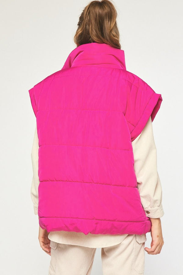 Solid Quilted Puffer Vest Magenta