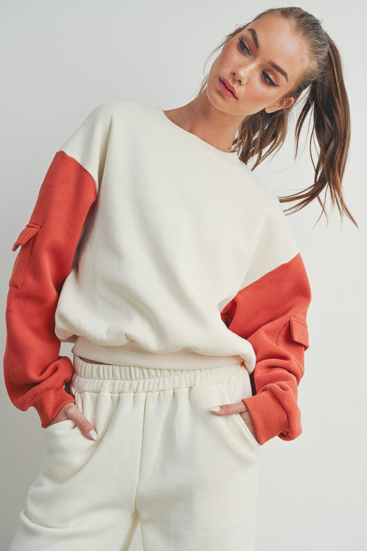 Patch Pocket Sleeve Top Ivory/Rust