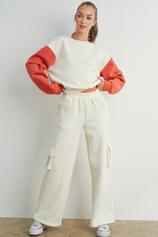Patch Pocket Sleeve Top Ivory/Rust
