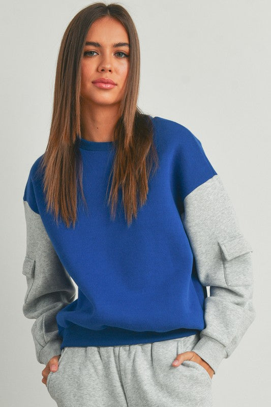 Patch Pocket Sleeve Top Blue/H.Grey