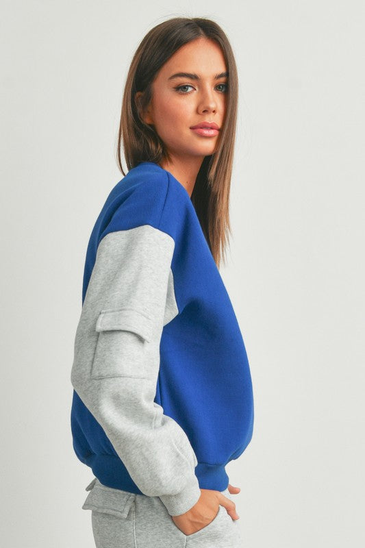 Patch Pocket Sleeve Top Blue/H.Grey