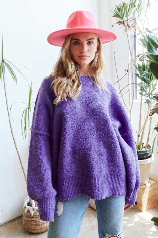 Long Sleeve Knit Sweater Purple