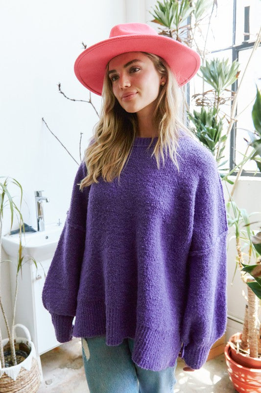 Long Sleeve Knit Sweater Purple