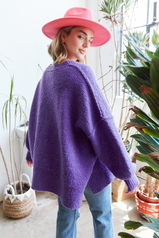 Long Sleeve Knit Sweater Purple