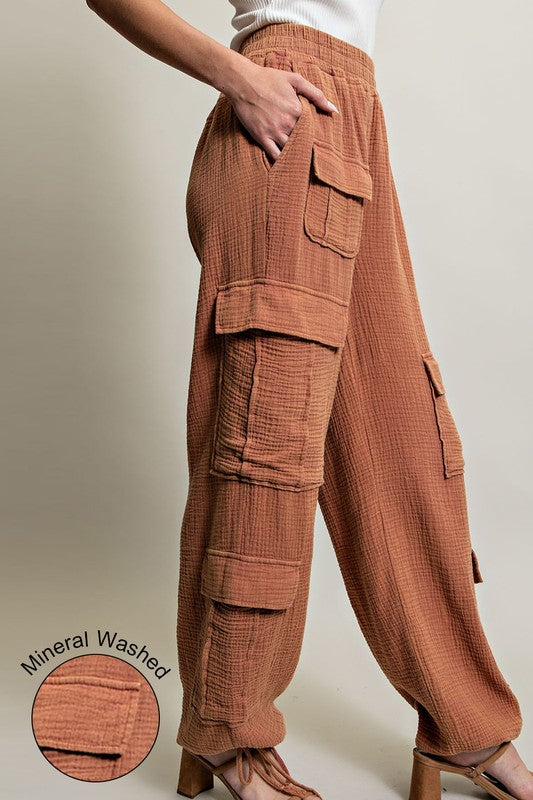Mineral Washed Pocket Cargo Pants Terracotta