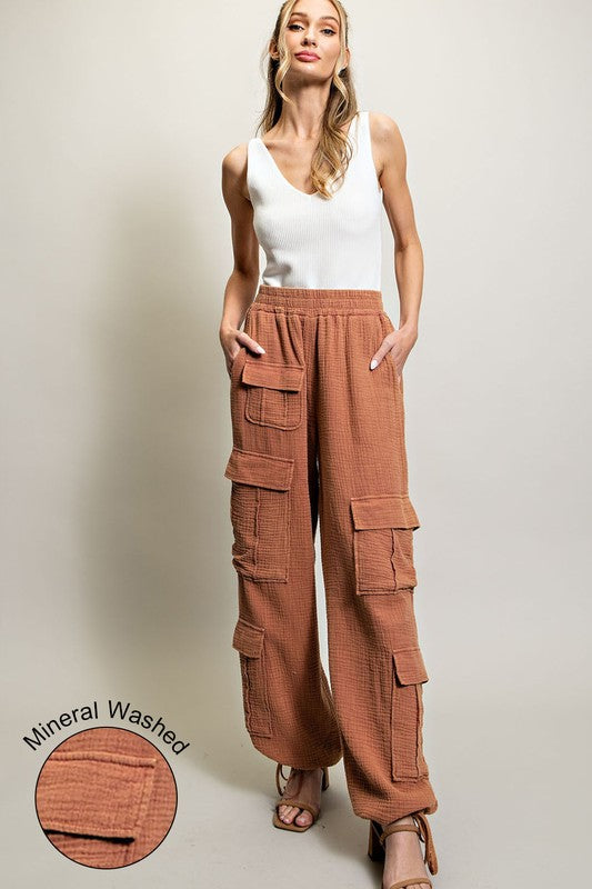 Mineral Washed Pocket Cargo Pants Terracotta