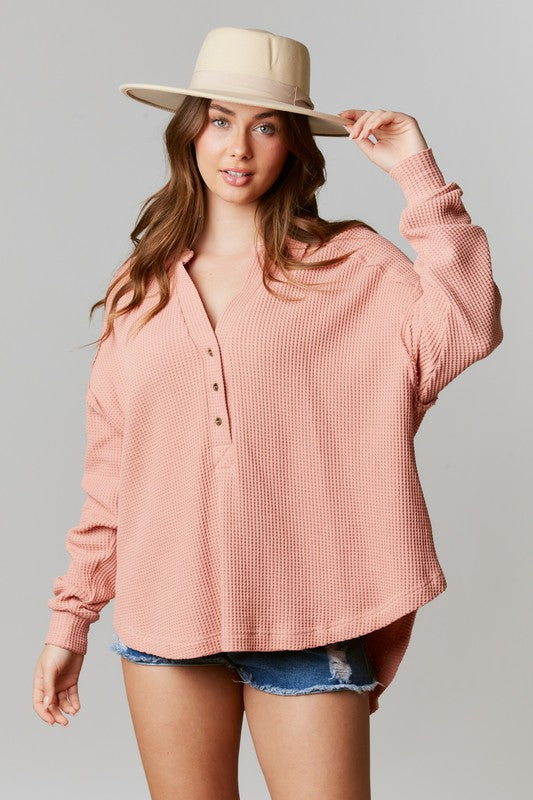 Collared Button Down Thermal Top Dusty Mauve