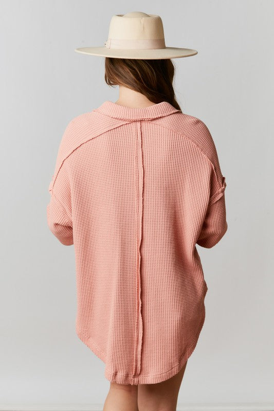 Collared Button Down Thermal Top Dusty Mauve