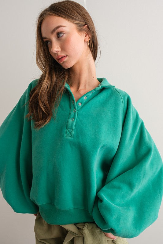 Piper Snap Button Collared Sweater Green