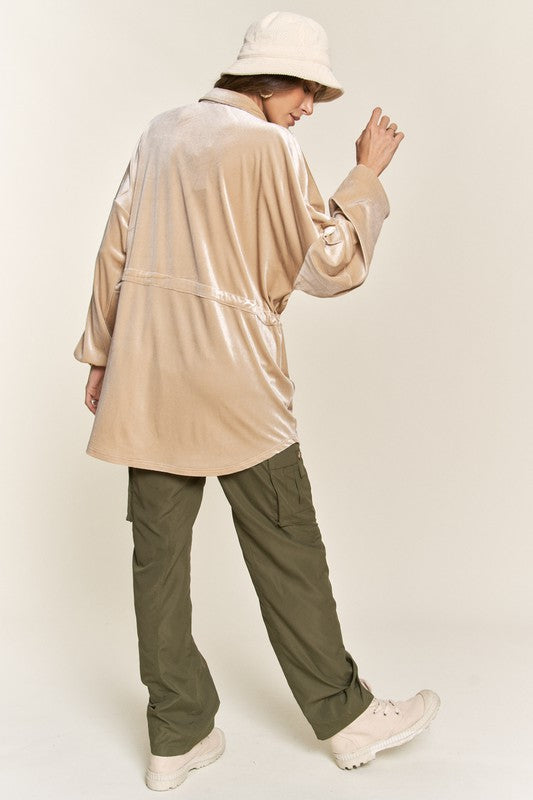 Velvet Button Up Tunic Top Bisque Sand