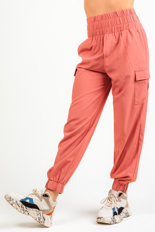 High Waisted Cargo Joggers Pants Rose