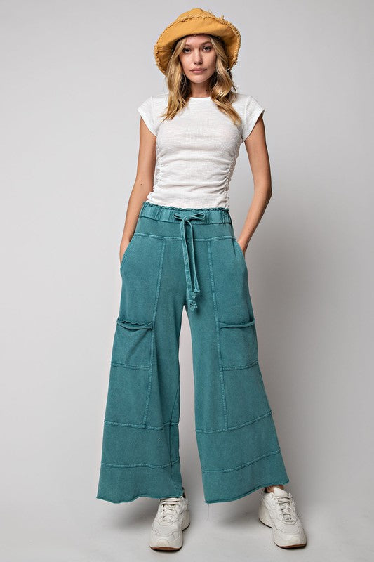 Mineral Washed Terry Knit Pants Teal Green