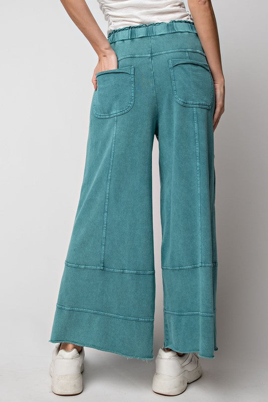 Mineral Washed Terry Knit Pants Teal Green
