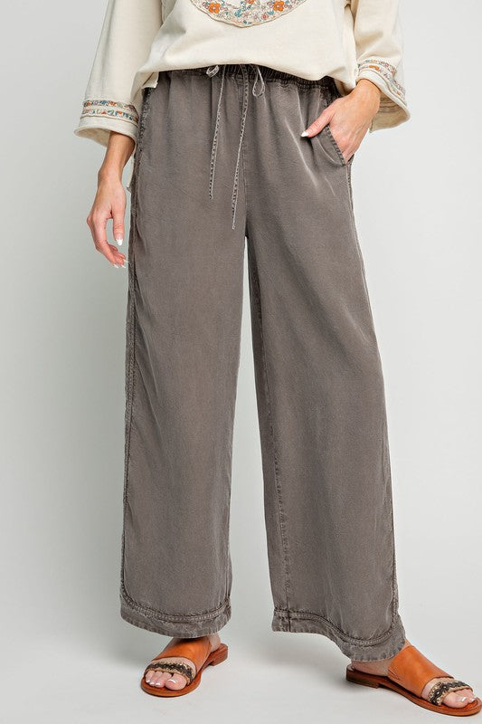 Mineral Washed Soft Twill Wide Leg Pants Ash