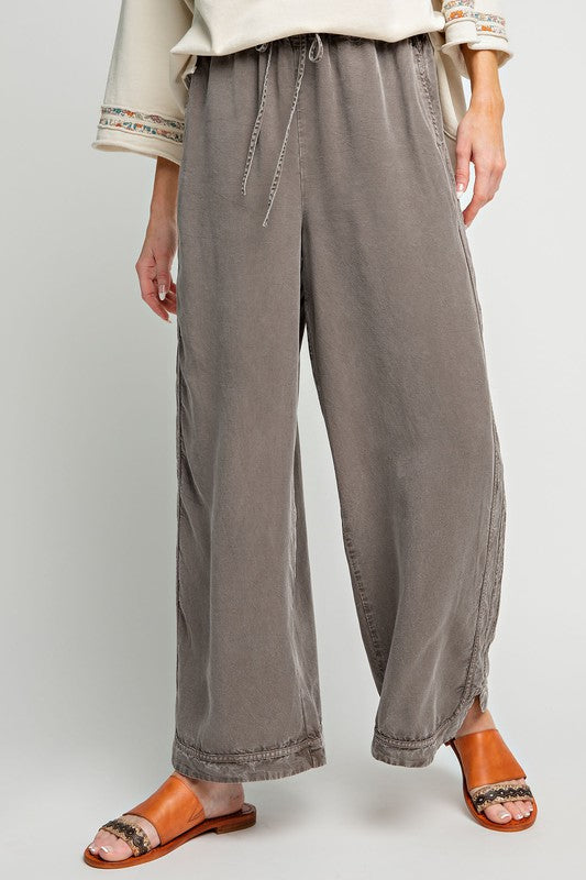 Mineral Washed Soft Twill Wide Leg Pants Ash