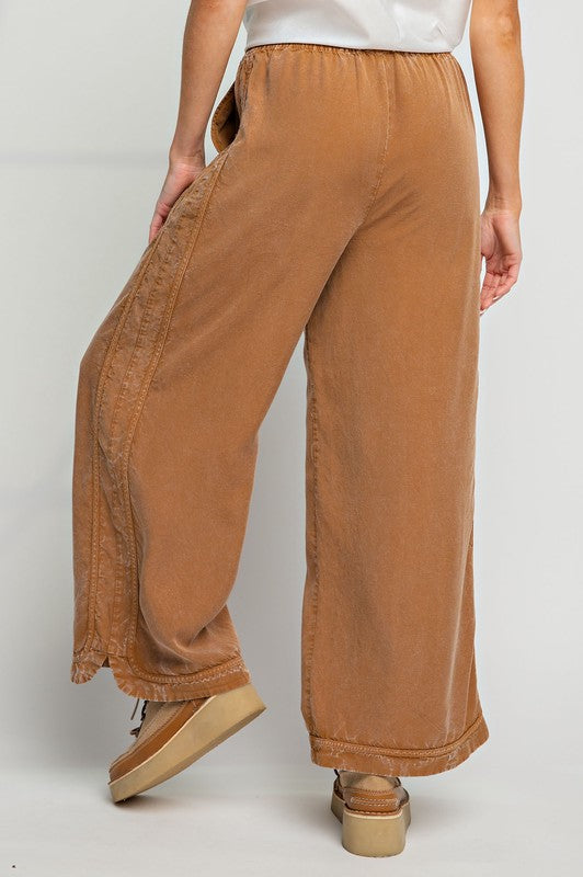 Mineral Washed Soft Twill Wide Leg Pants Camel