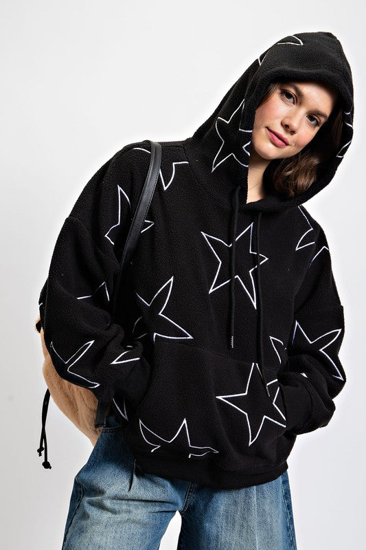 Starfish Sherpa Hoodie Top Black