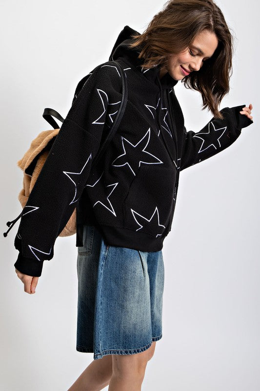 Starfish Sherpa Hoodie Top Black