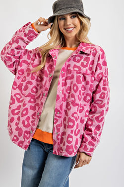 Leopard Print Washed Twill Shacket Pink
