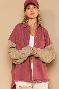 Sweater Sleeve Shacket Rose/Beige