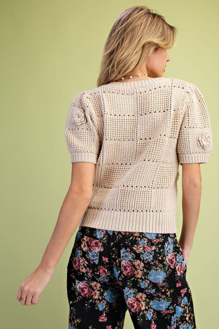 3D Crochet Floral Knit Top Natural - Southern Fashion Boutique Bliss
