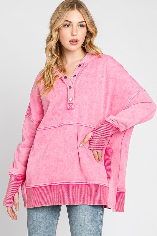 Mineral Washed Hoodie Sweatshirt Pink