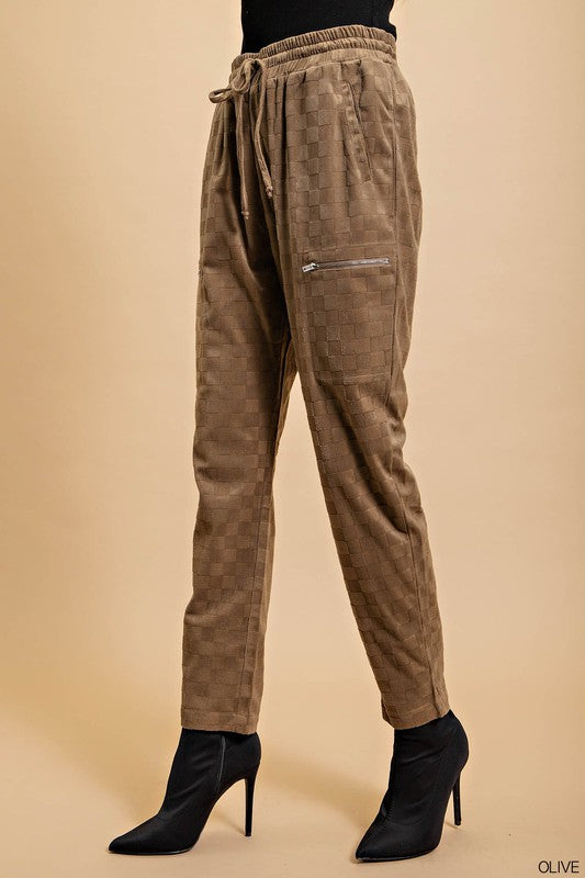 Checker Velvet Burnout Jogger Pants Olive